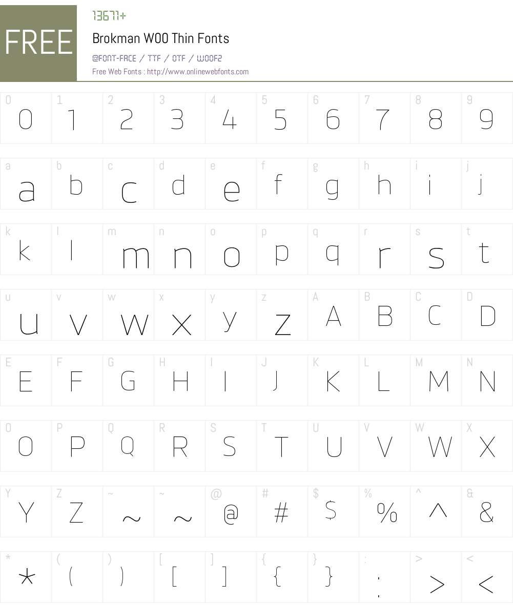 BrokmanW00-Thin Font Screenshots