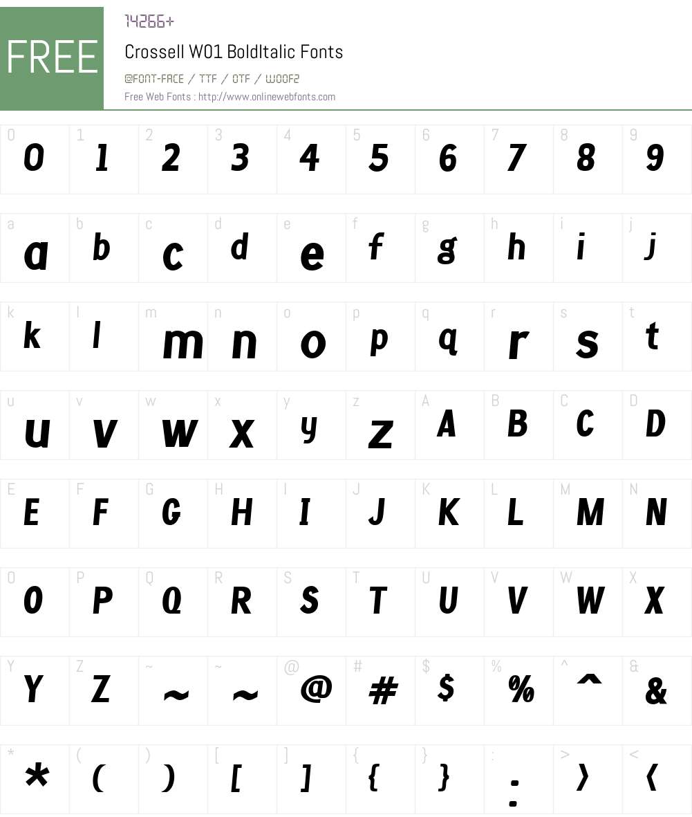 CrossellW01-BoldItalic Font Screenshots