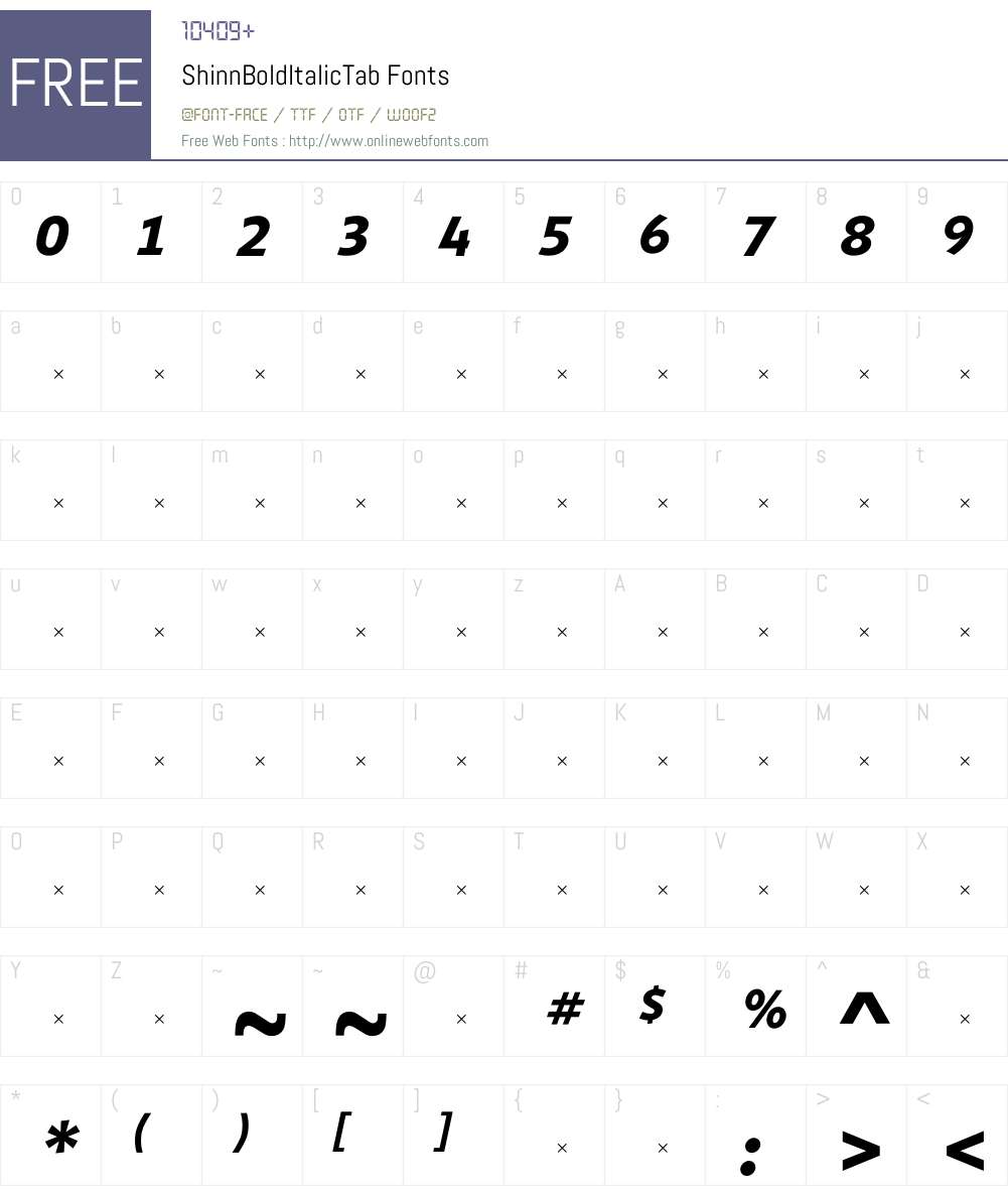 ShinnBoldItalicTab Font Screenshots
