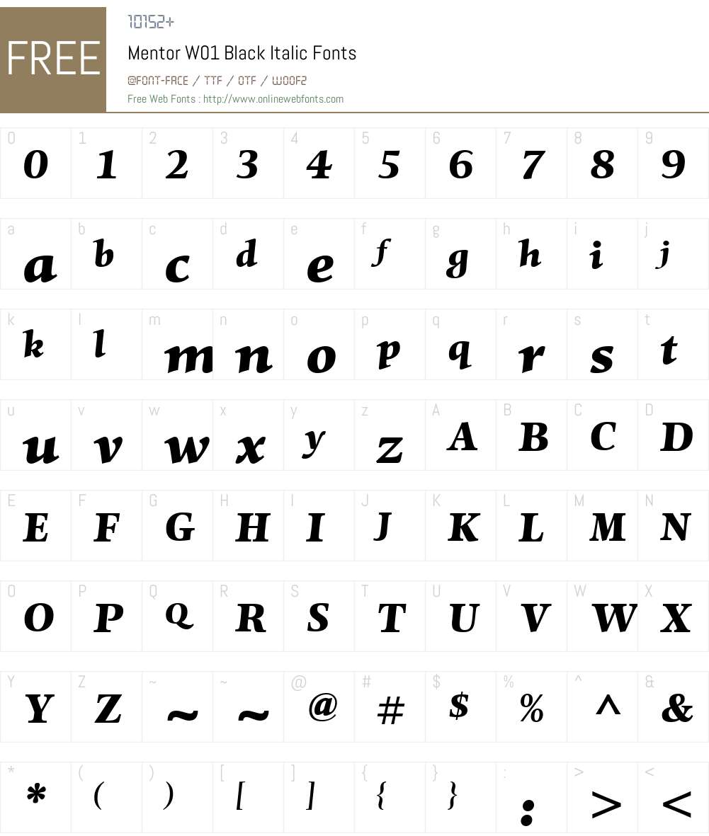 MentorW01-BlackItalic Font Screenshots