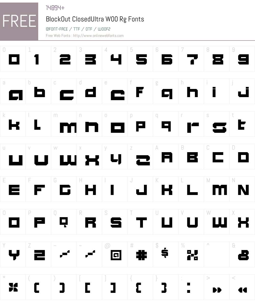 BlockOutClosedUltraW00-Rg Font Screenshots