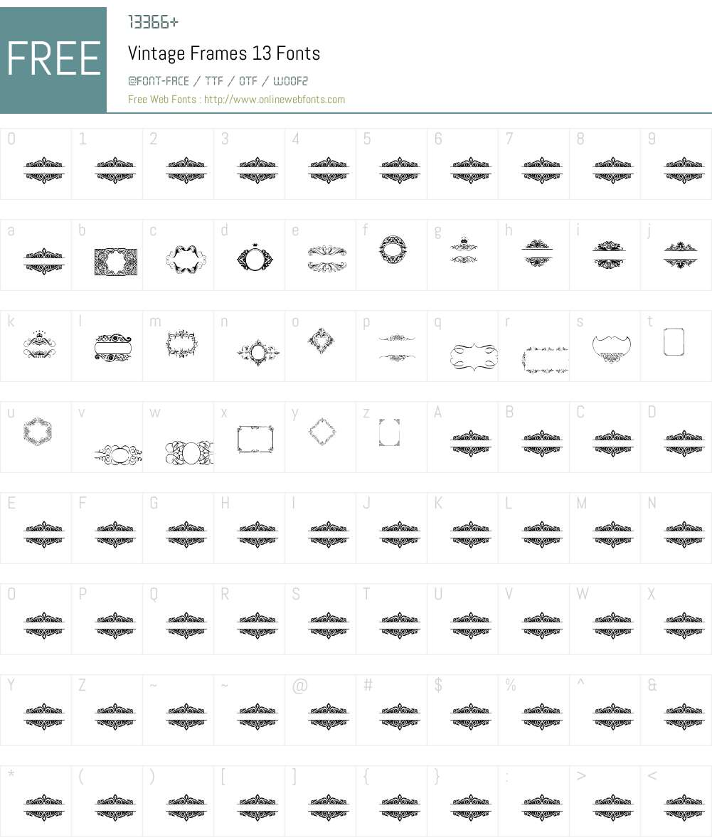Vintage Frames 13 Font Screenshots