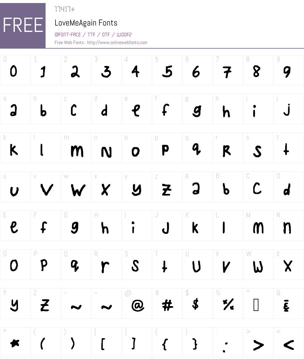 LoveMeAgain Font Screenshots