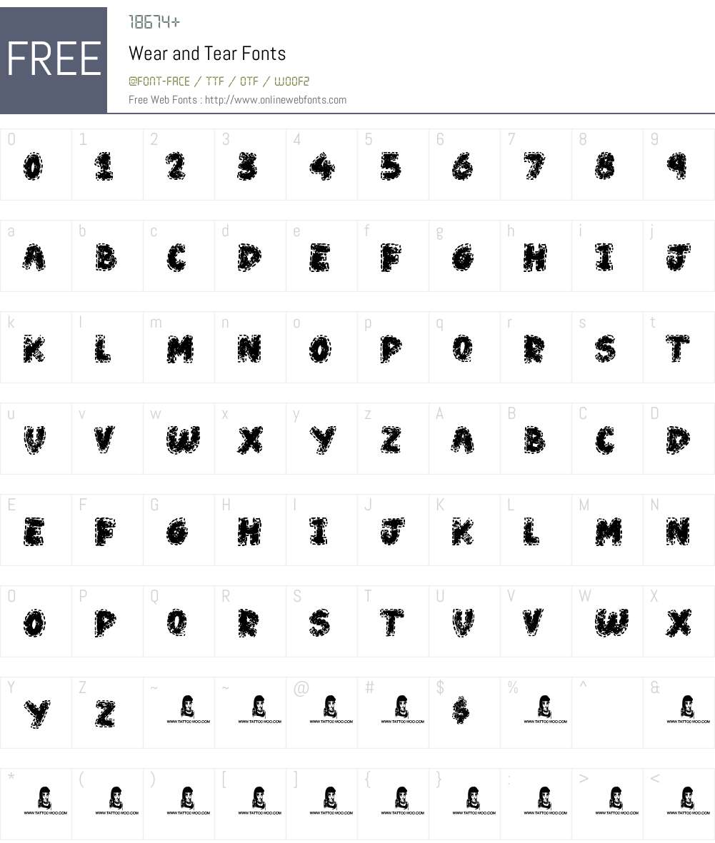 Wear and Tear 1.00 February 8, 2019, initial release Fonts Free