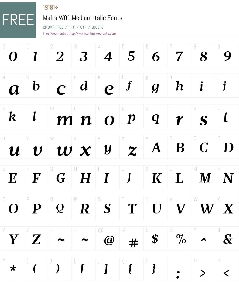 MafraW01-MediumItalic Font Screenshots