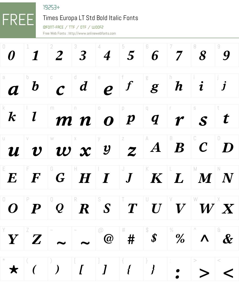Times Europa LT Std Font Screenshots