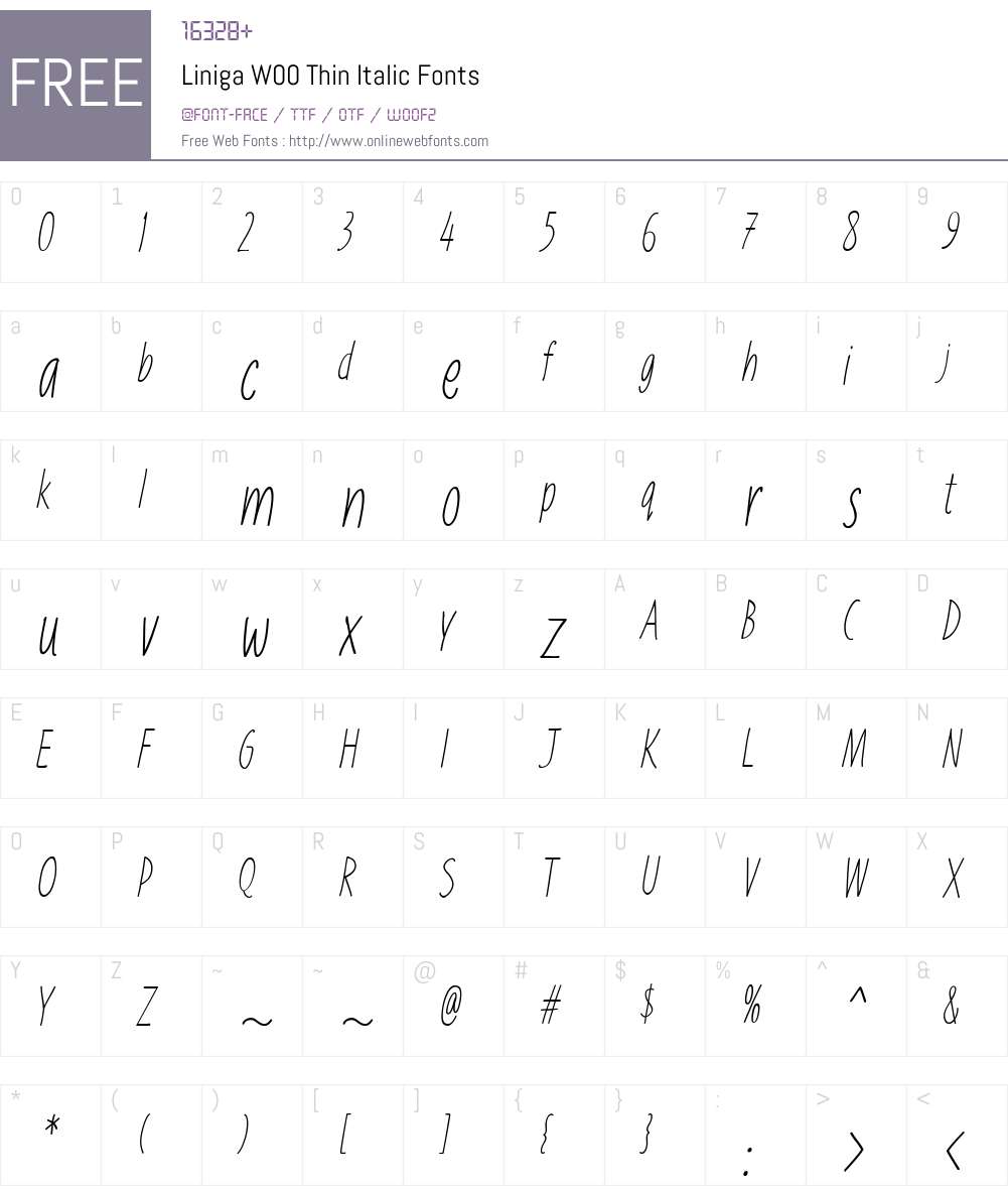 LinigaW00-ThinItalic Font Screenshots
