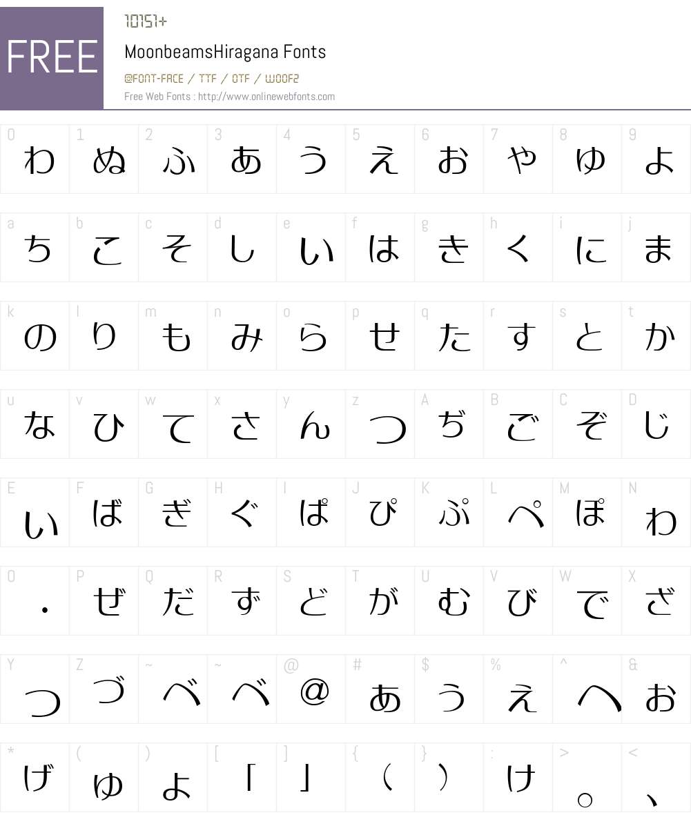 MoonbeamsHiragana Font Screenshots
