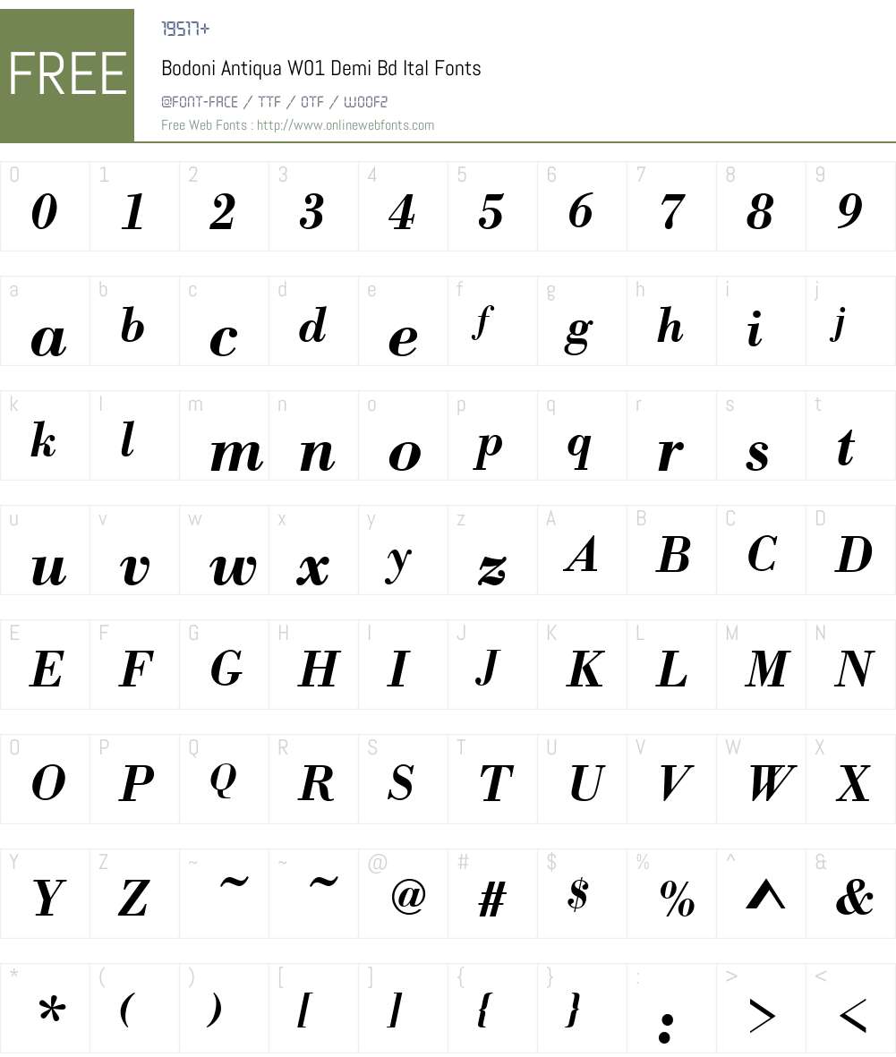 BodoniAntiquaW01-DemiBdItal Font Screenshots
