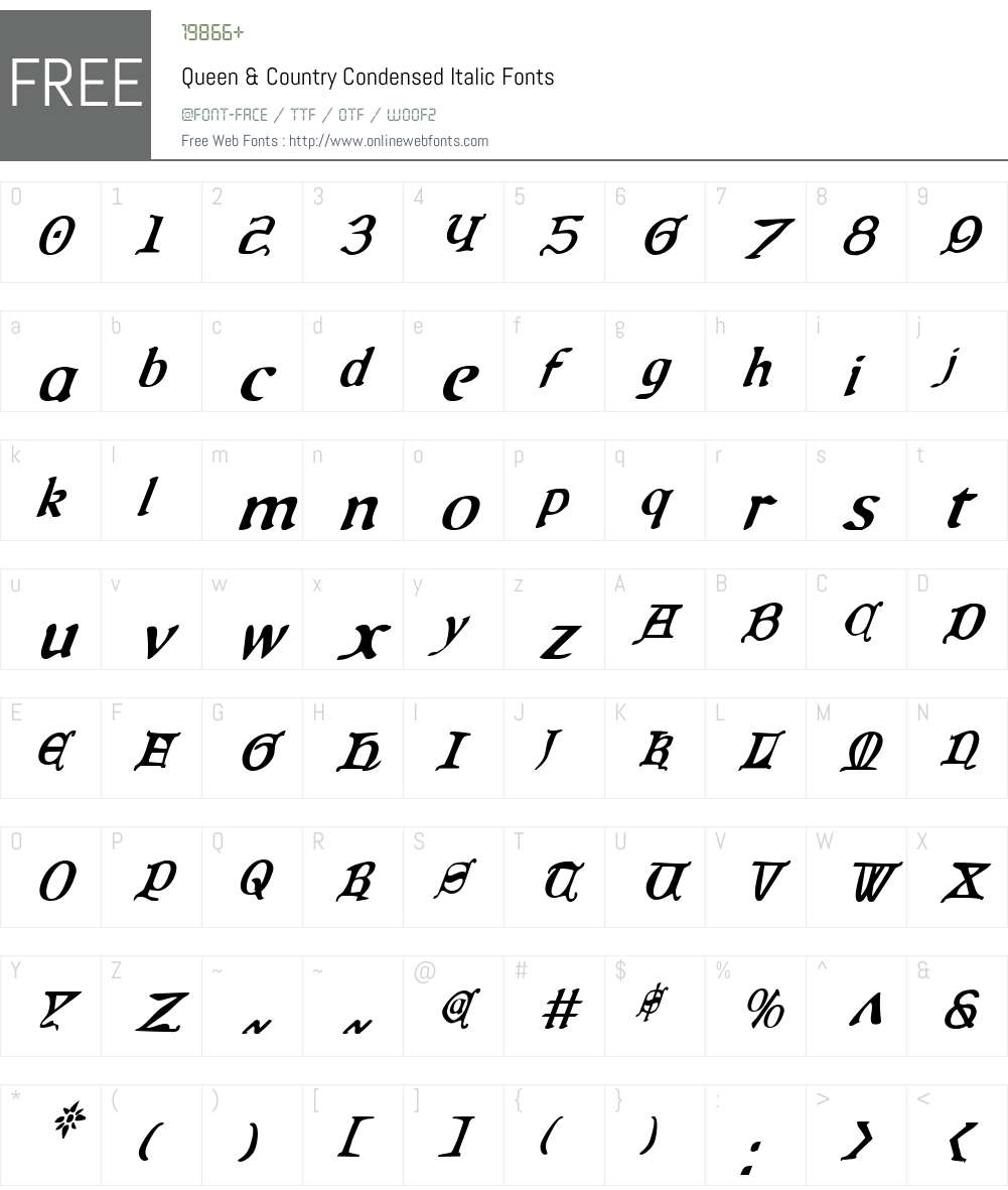 Queen & Country Condensed Italic Font Screenshots