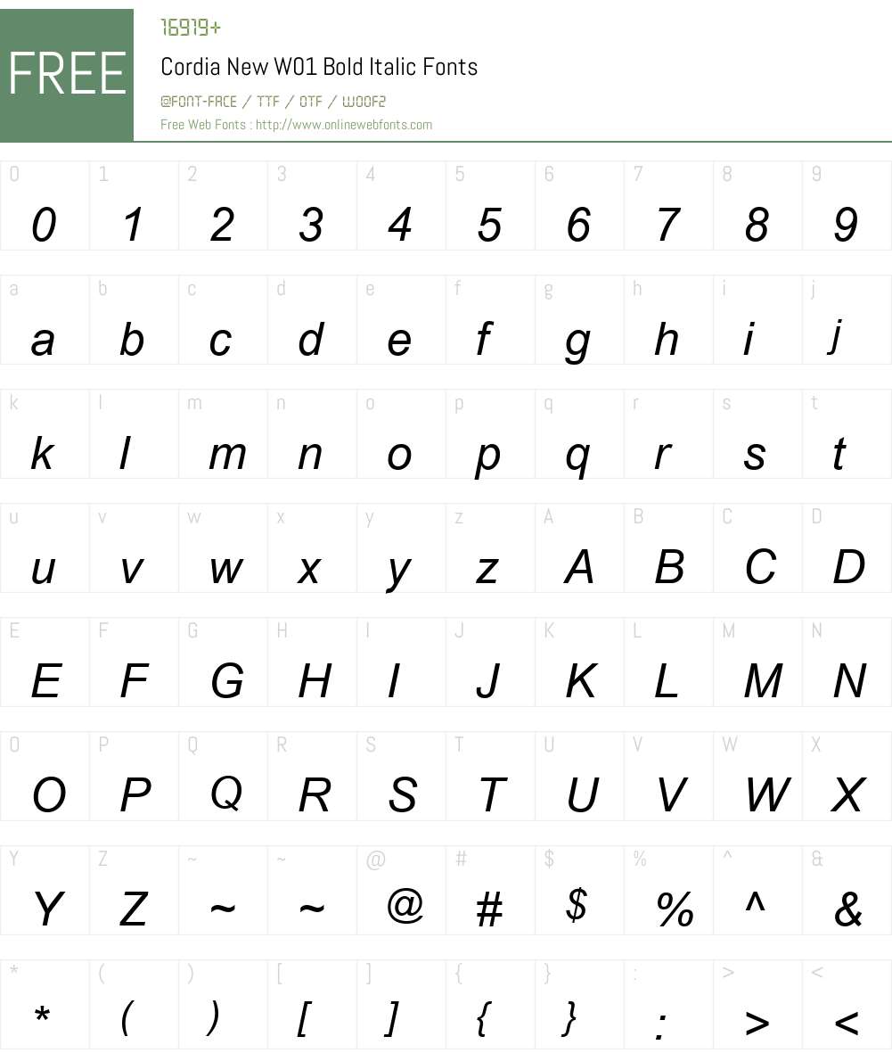 CordiaNewW01-BoldItalic Font Screenshots