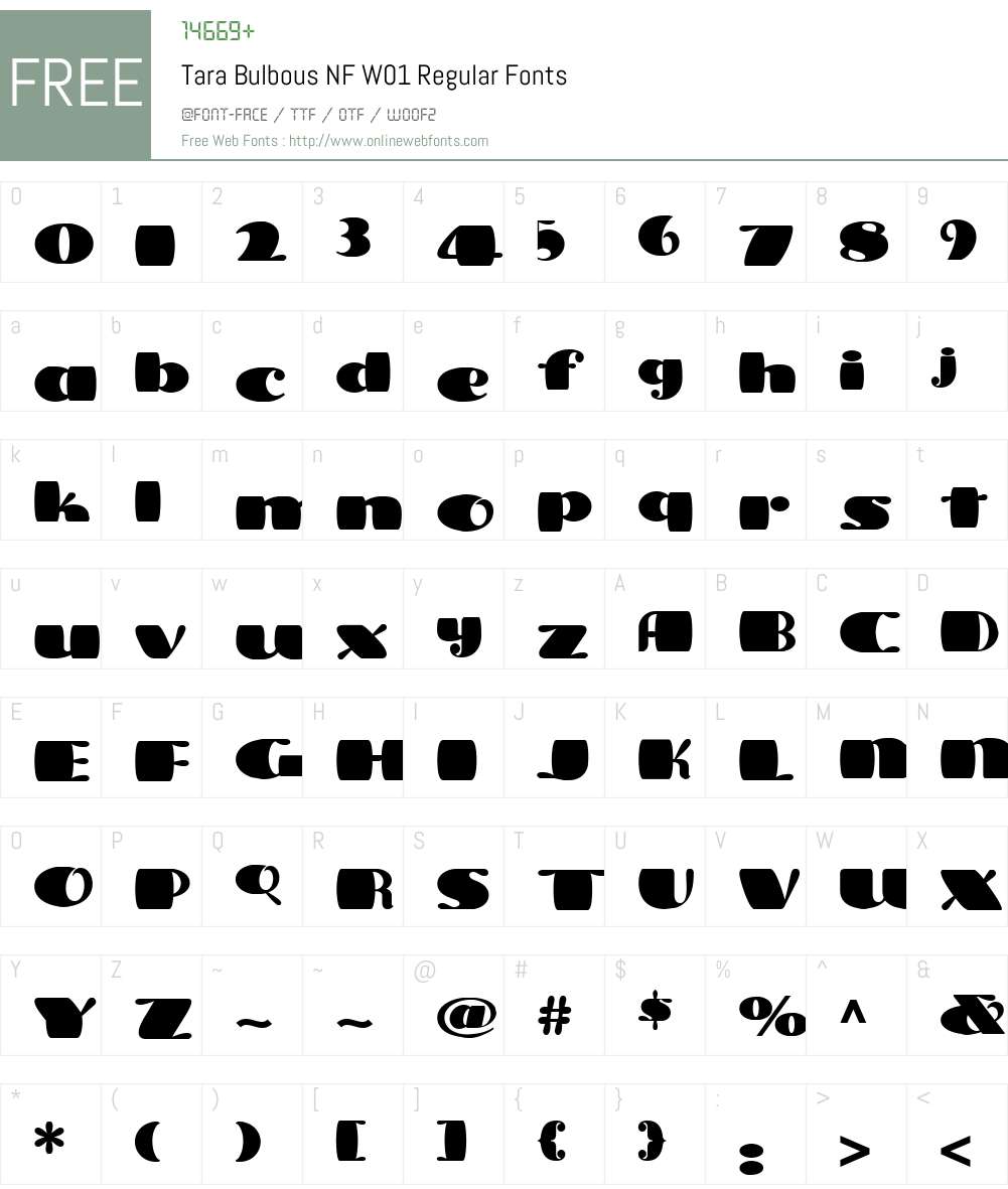 TaraBulbousNFW01-Regular Font Screenshots