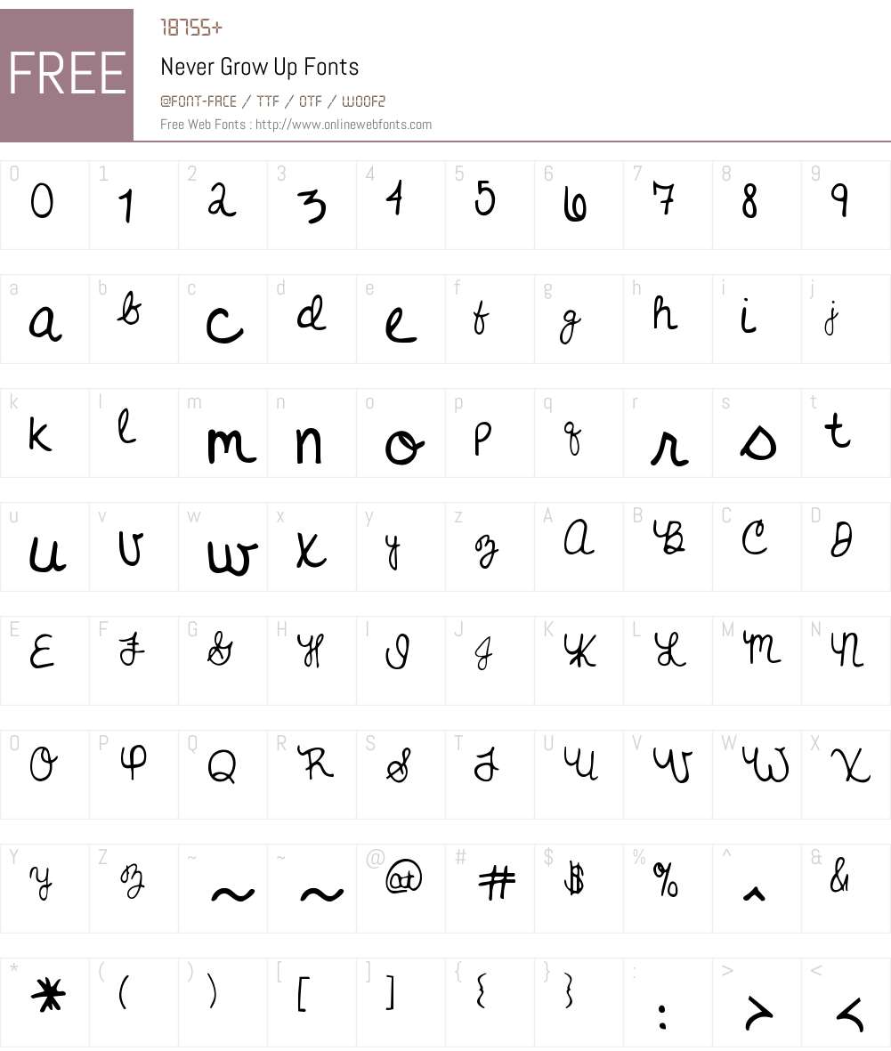 Never Grow Up Font Screenshots