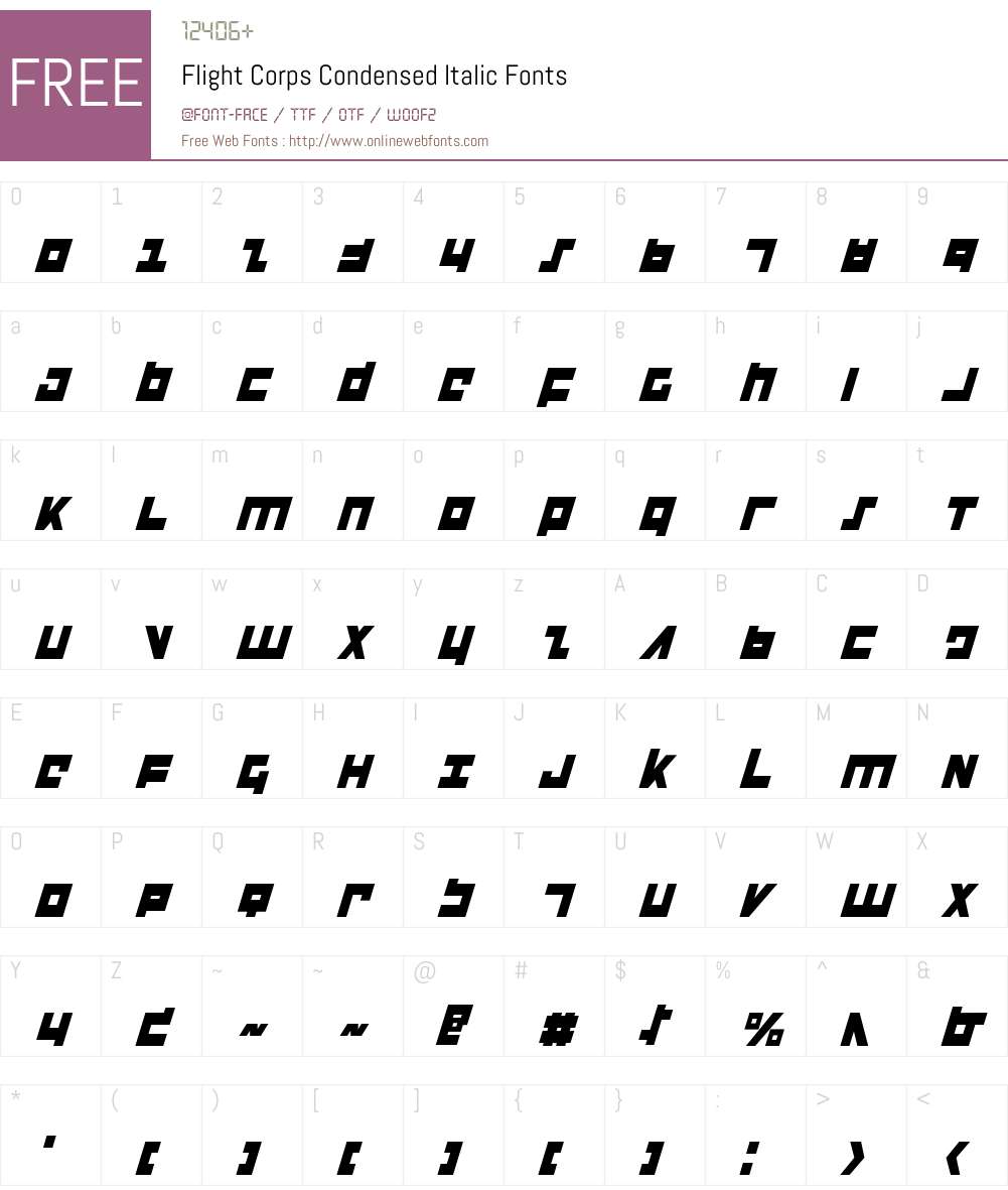 Flight Corps Condensed Italic Font Screenshots
