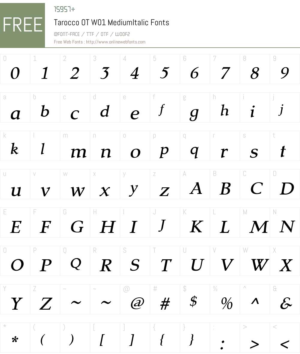 TaroccoOTW01-MediumItalic Font Screenshots