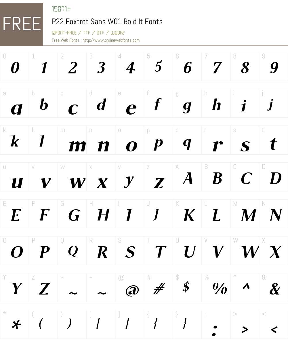 P22FoxtrotSansW01-BoldIt Font Screenshots