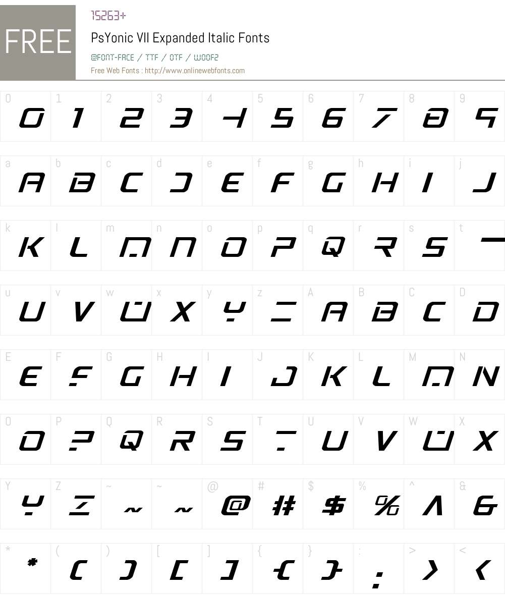 PsYonic VII Expanded Italic Font Screenshots