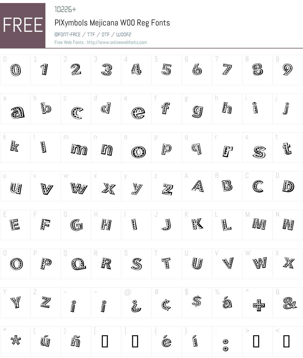 PIXymbolsMejicanaW00-Reg Font Screenshots