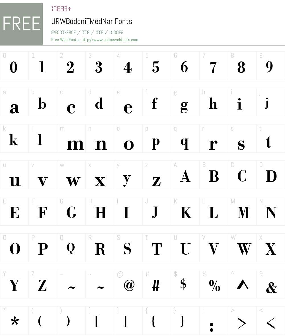 URWBodoniTMedNar Font Screenshots
