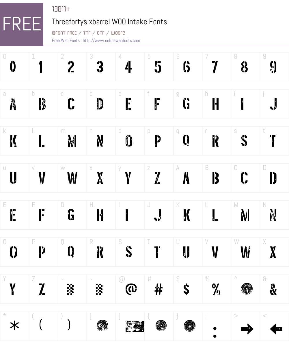 ThreefortysixbarrelW00-Intake Font Screenshots