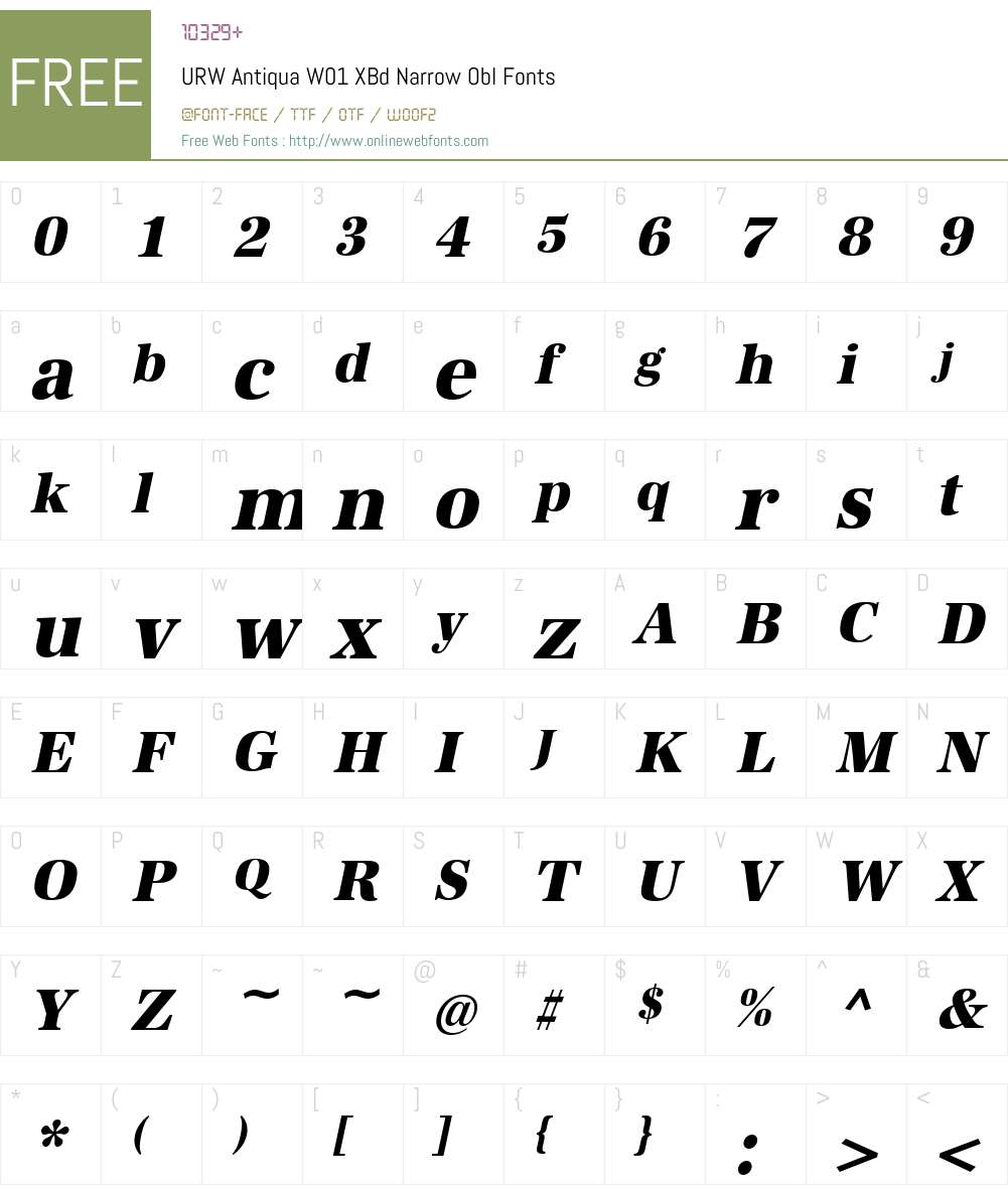 URWAntiquaW01-XBdNarrowObl Font Screenshots