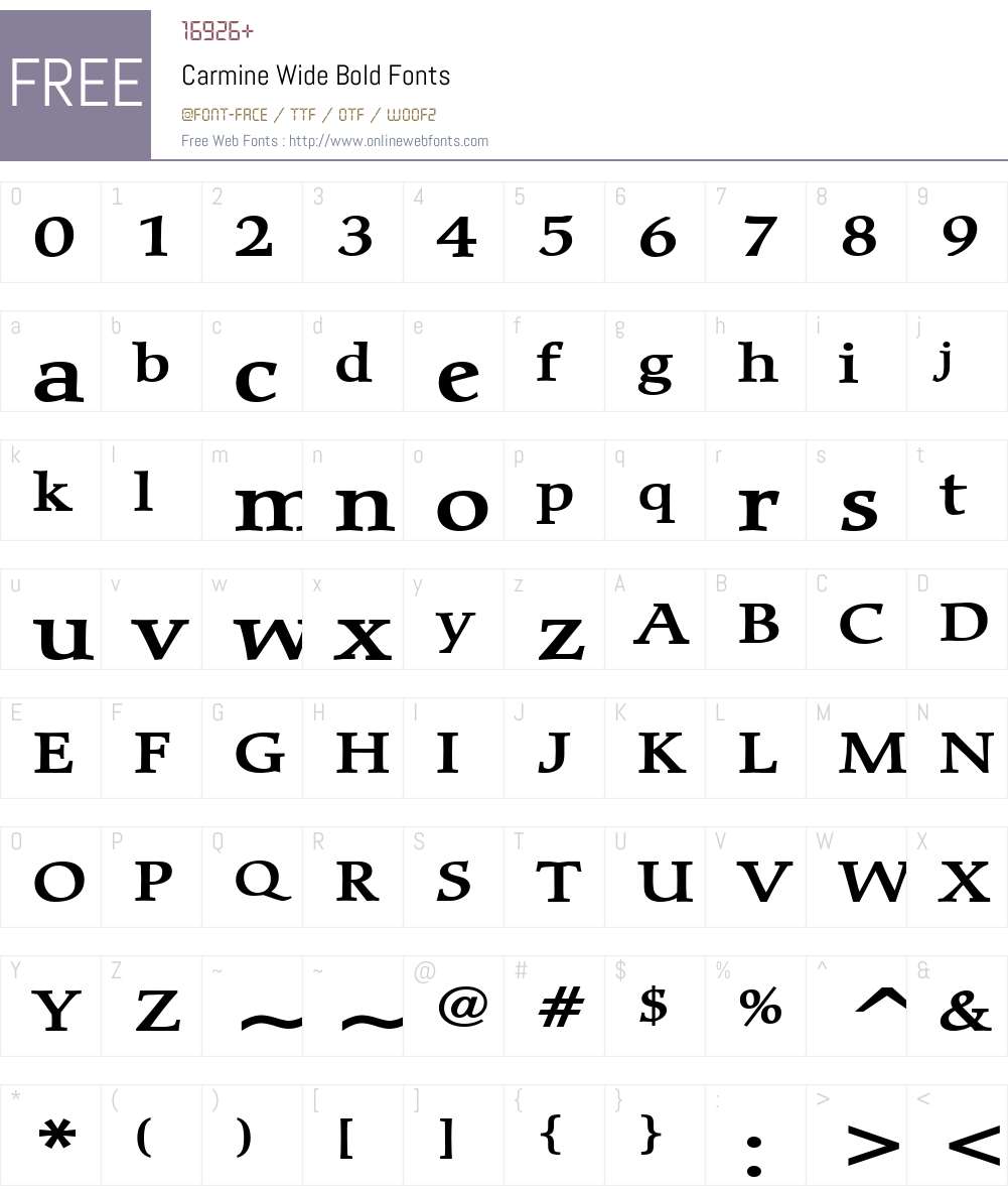 Carmine Wide Font Screenshots
