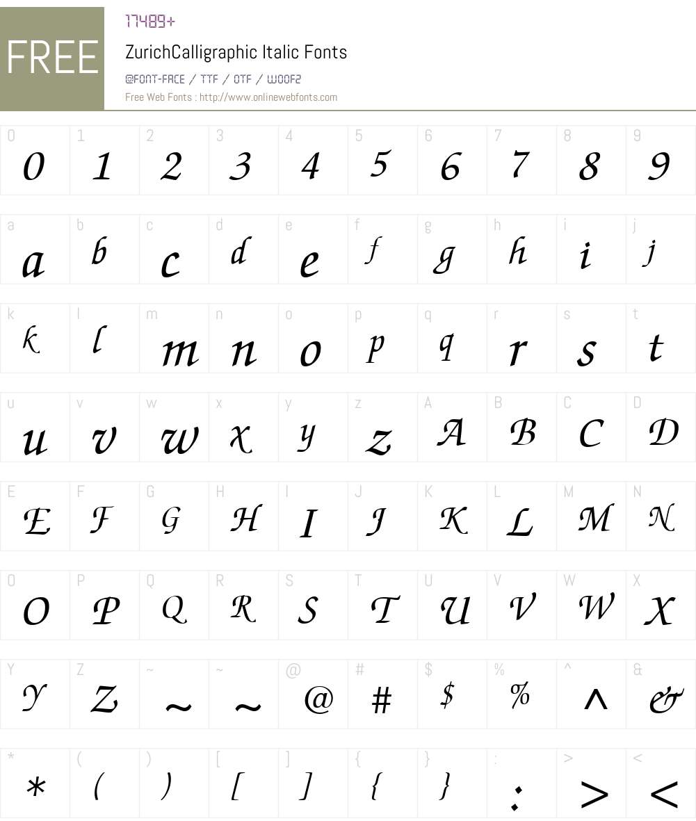 ZurichCalligraphic Font Screenshots