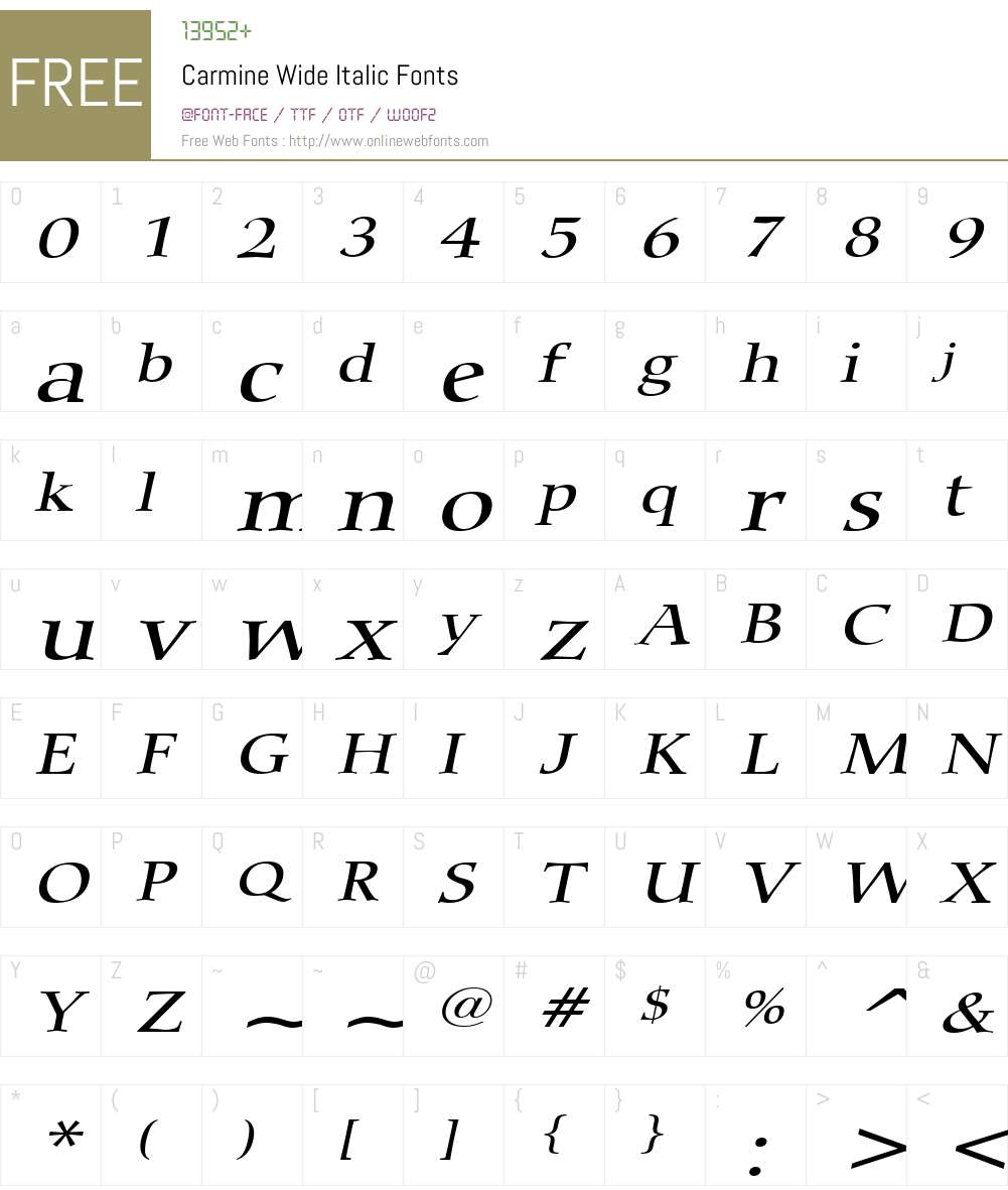 Carmine Wide Font Screenshots