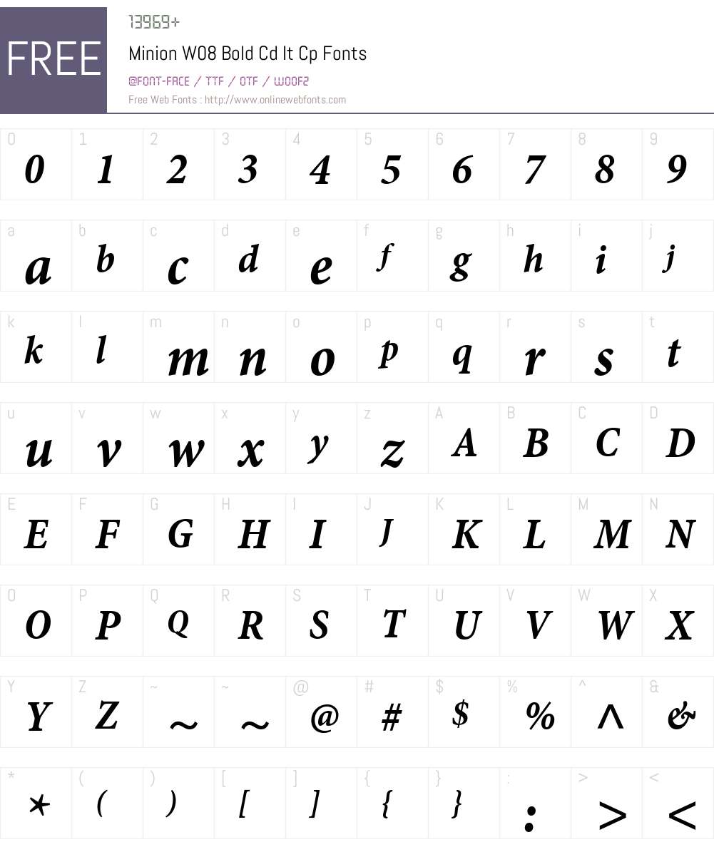 MinionW08-BoldCdItCp Font Screenshots
