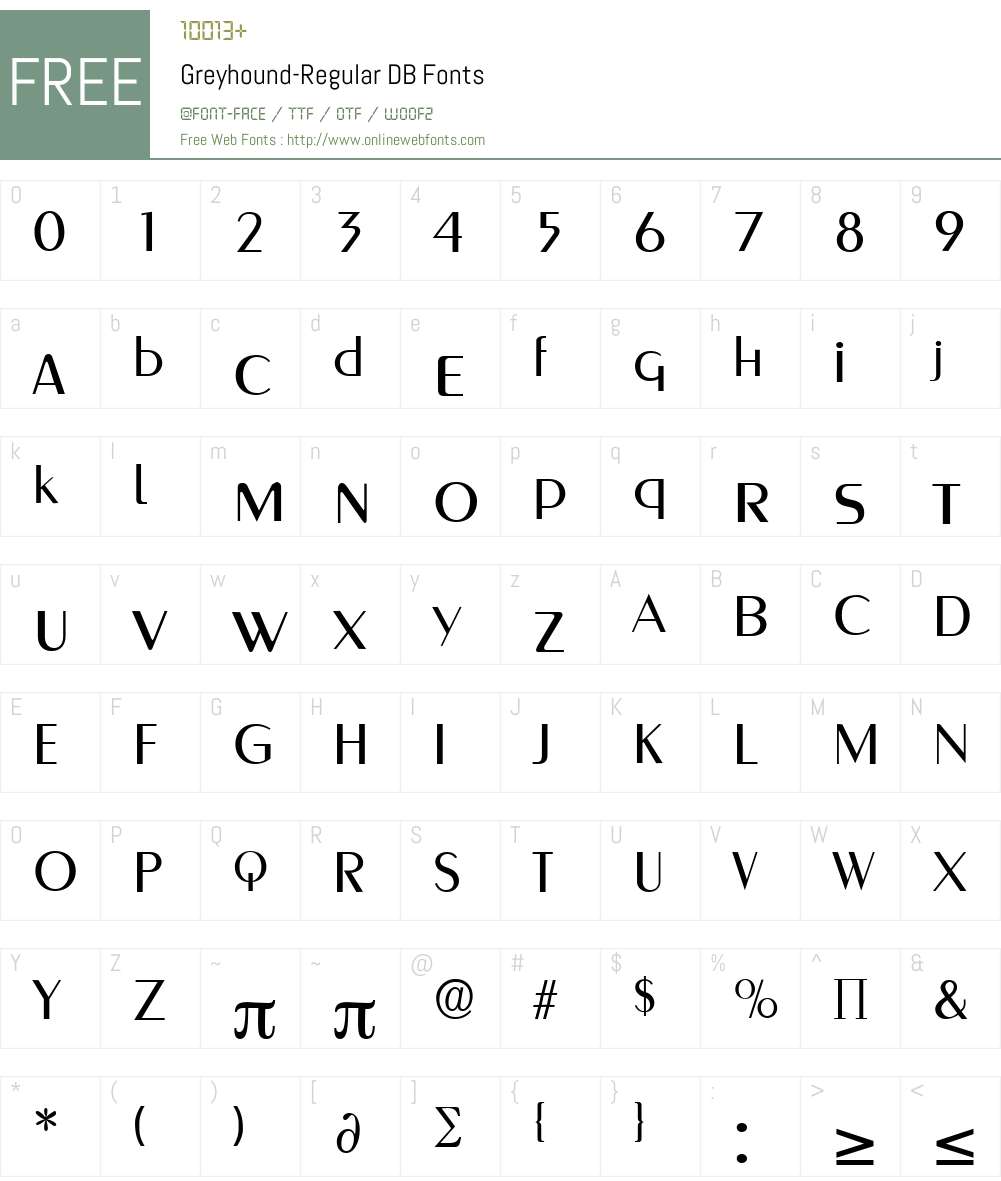 Greyhound DB Font Screenshots