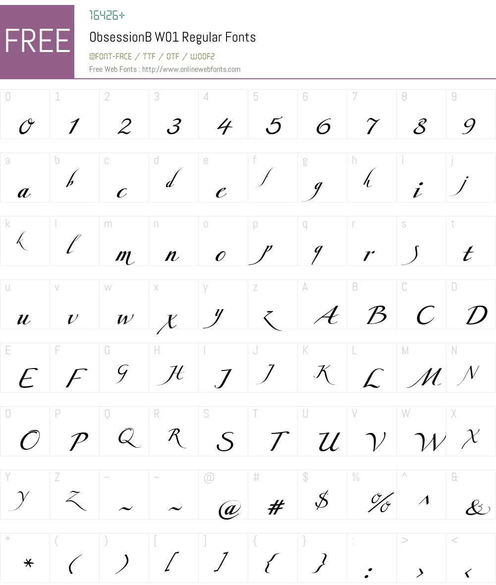 ObsessionBW01-Regular Font Screenshots