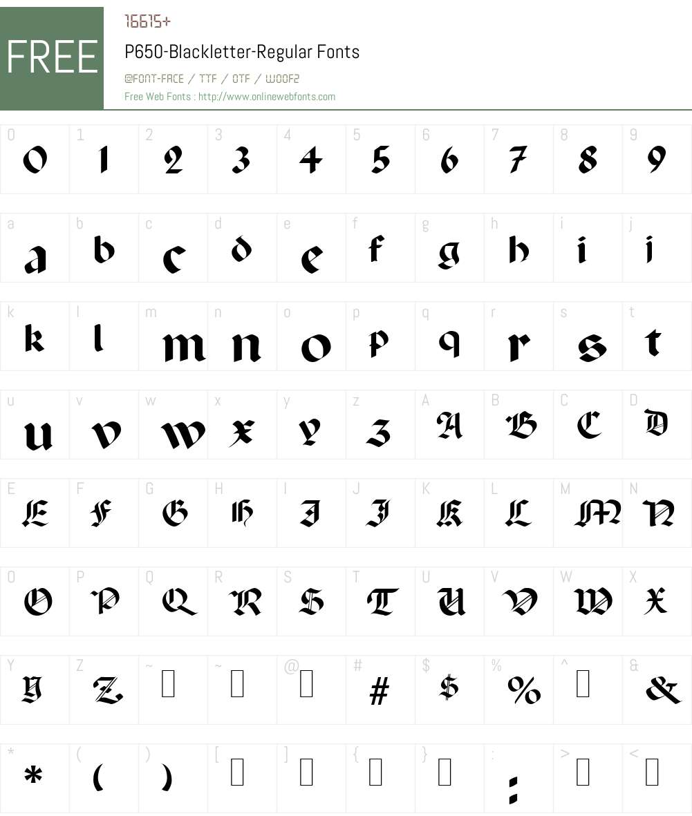 P650-Blackletter Font Screenshots