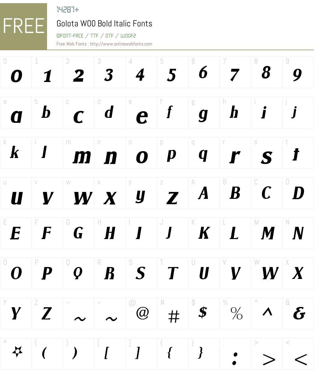 GolotaW00-BoldItalic Font Screenshots