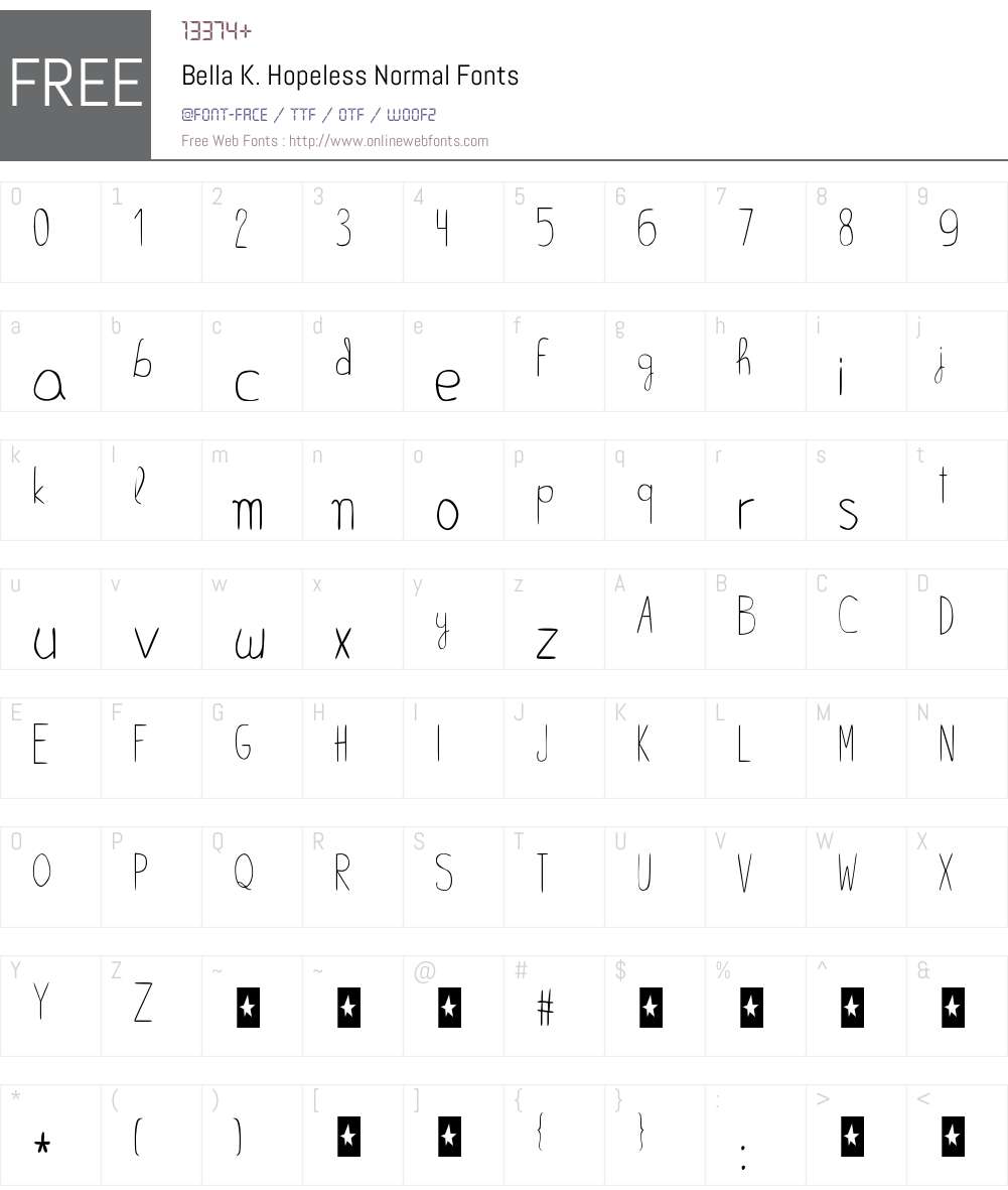 Bella K. Hopeless Font Screenshots