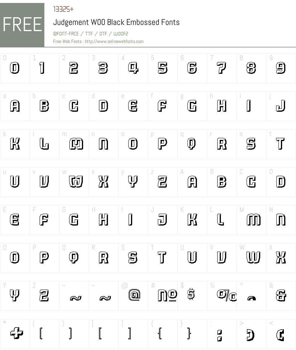 JudgementW00-BlackEmbossed Font Screenshots