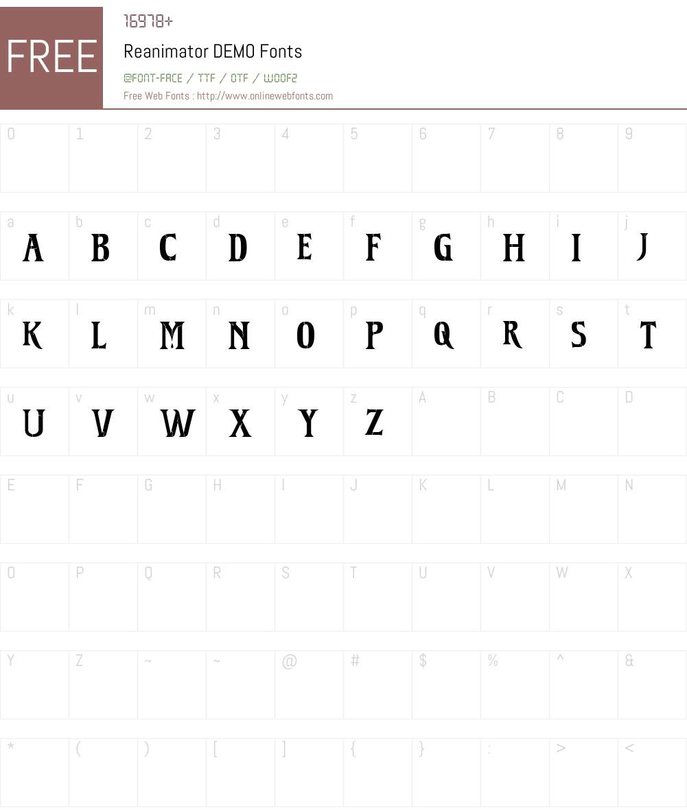 Reanimator DEMO Font Screenshots