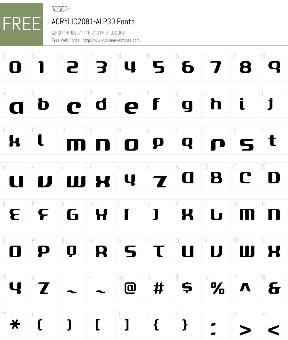 ACRYLIC2081 Font Screenshots