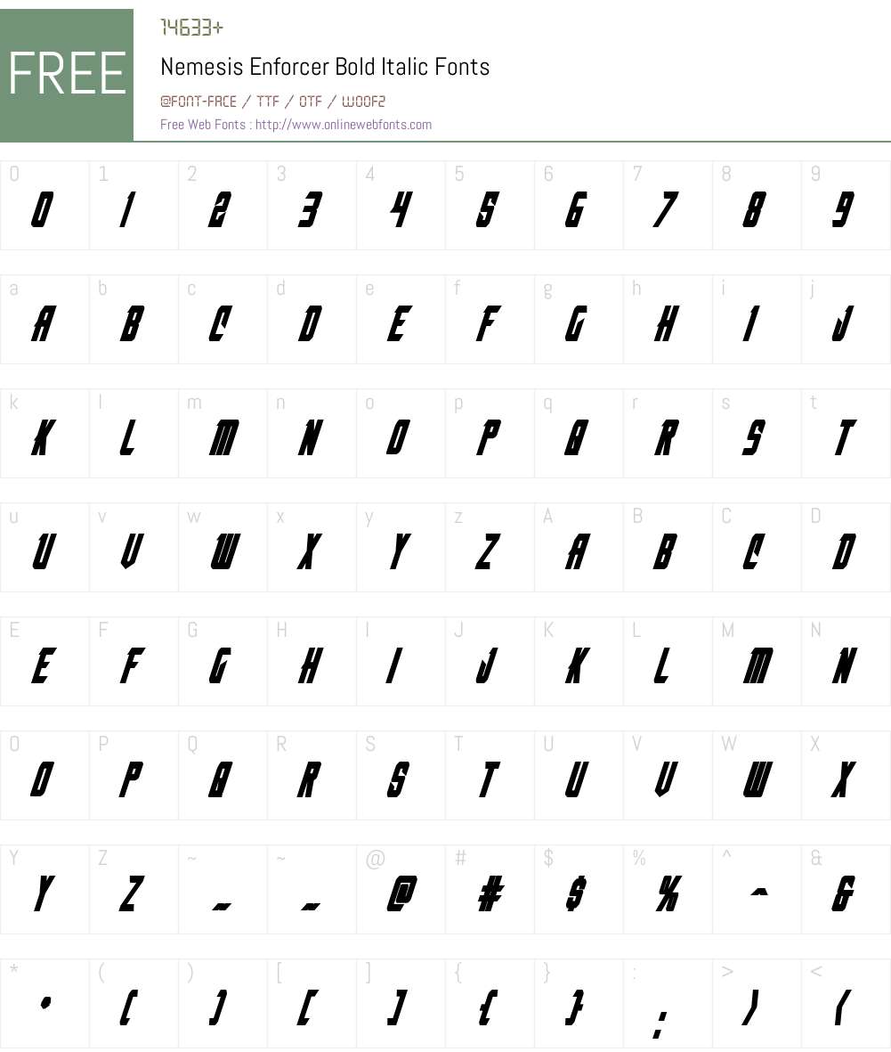 Nemesis Enforcer Bold Italic Font Screenshots