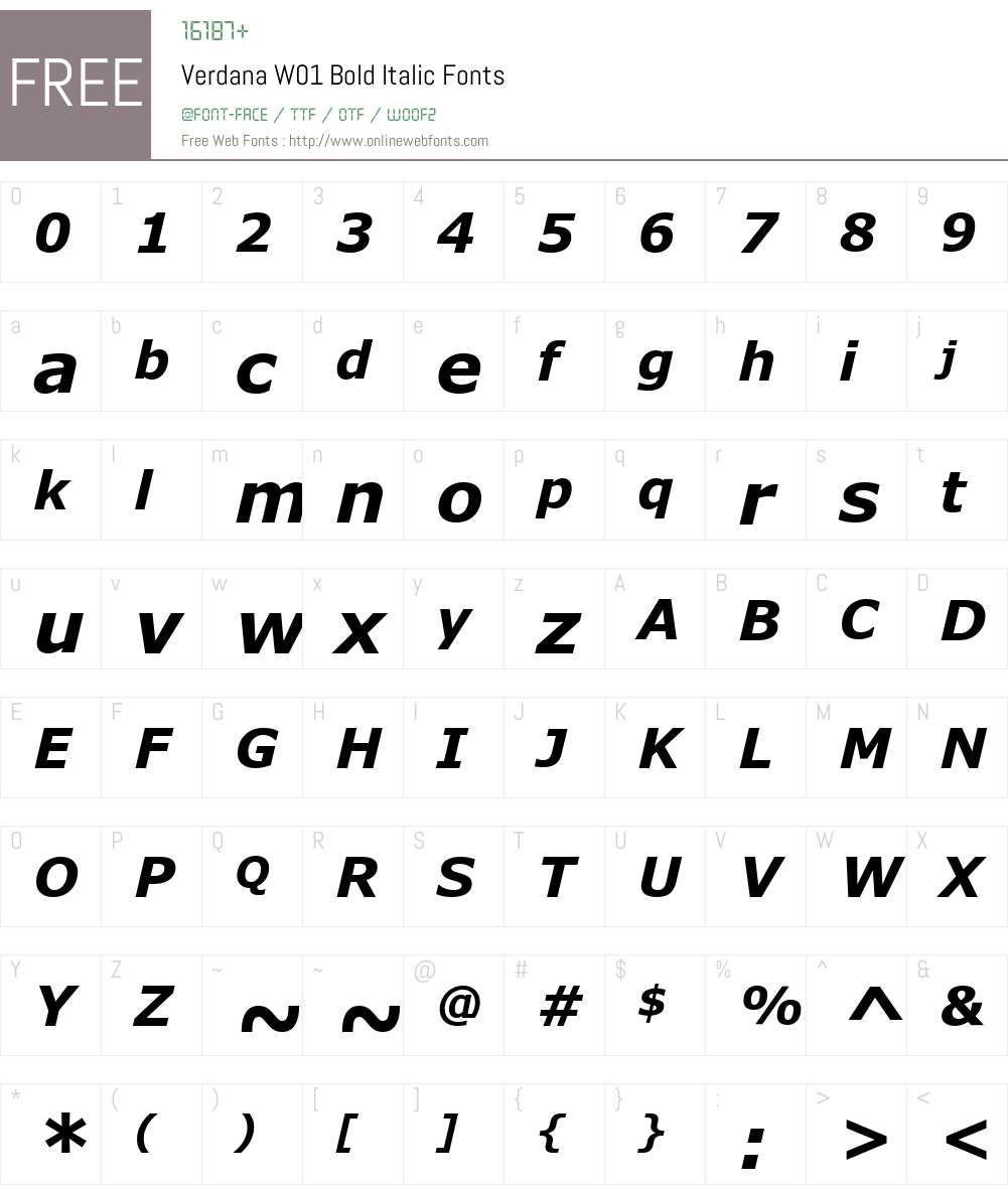 VerdanaW01-BoldItalic Font Screenshots