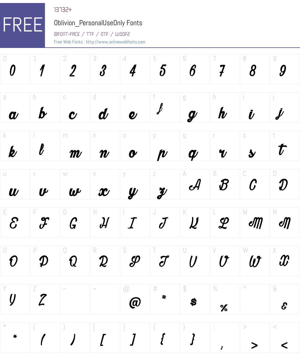 Oblivion_PersonalUseOnly Font Screenshots