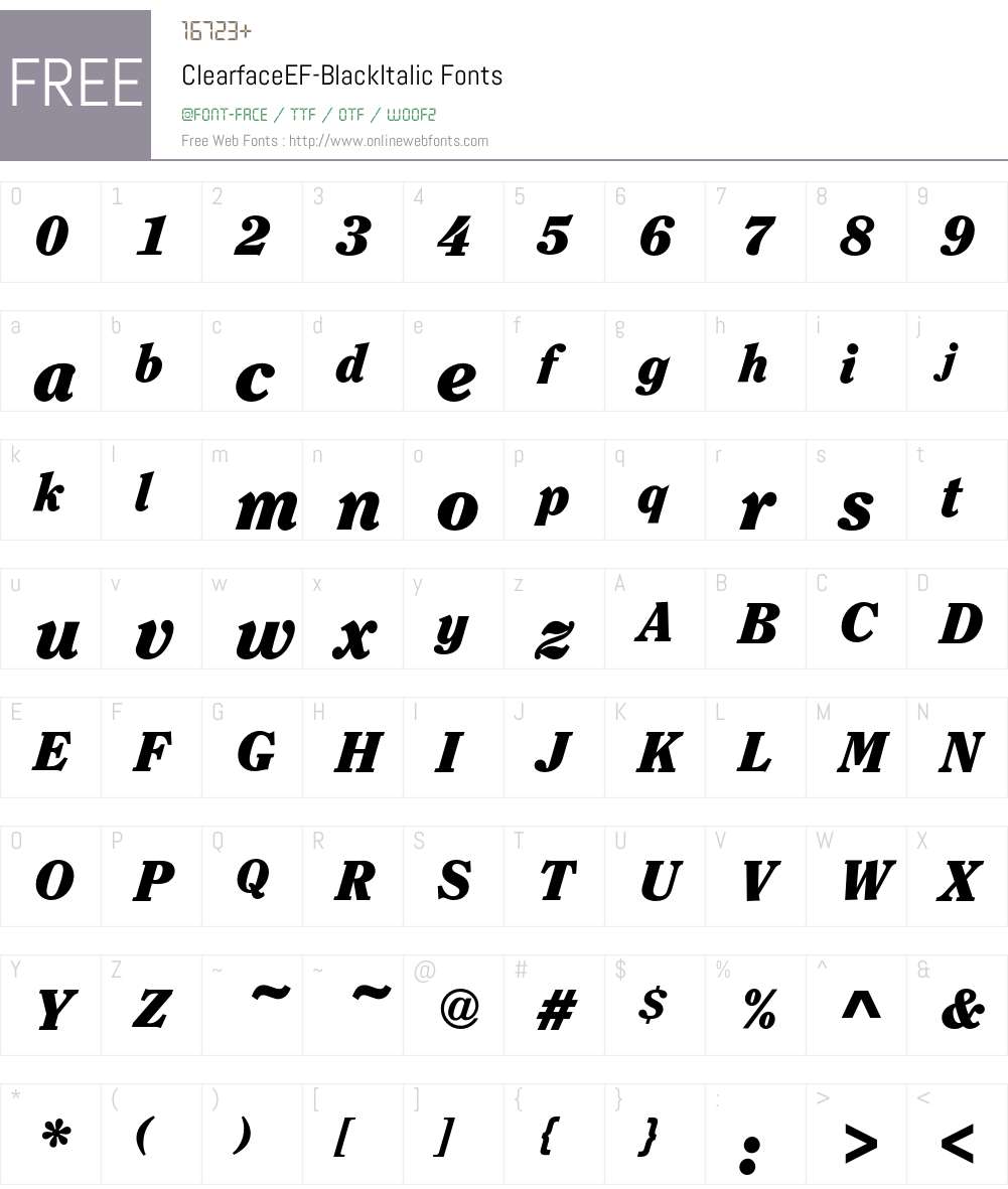 ClearfaceEF-BlackItalic Font Screenshots
