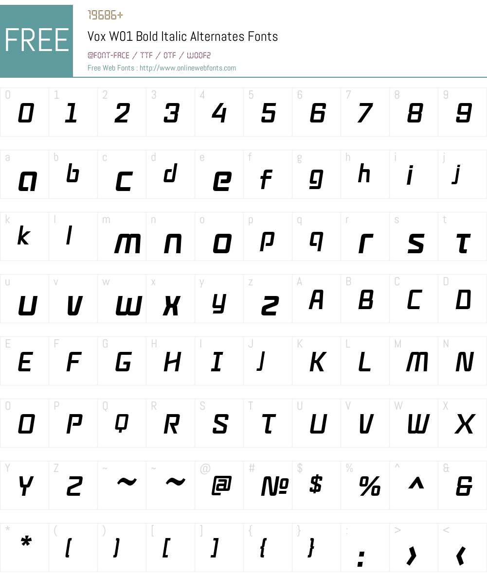 VoxW01-BoldItalicAlternates Font Screenshots