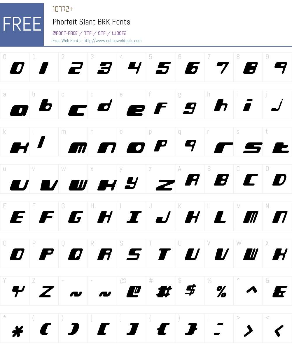 Phorfeit Slant BRK Font Screenshots