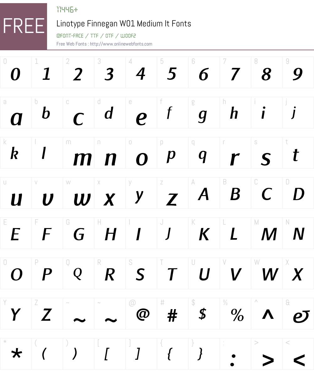 LinotypeFinneganW01-MdIt Font Screenshots