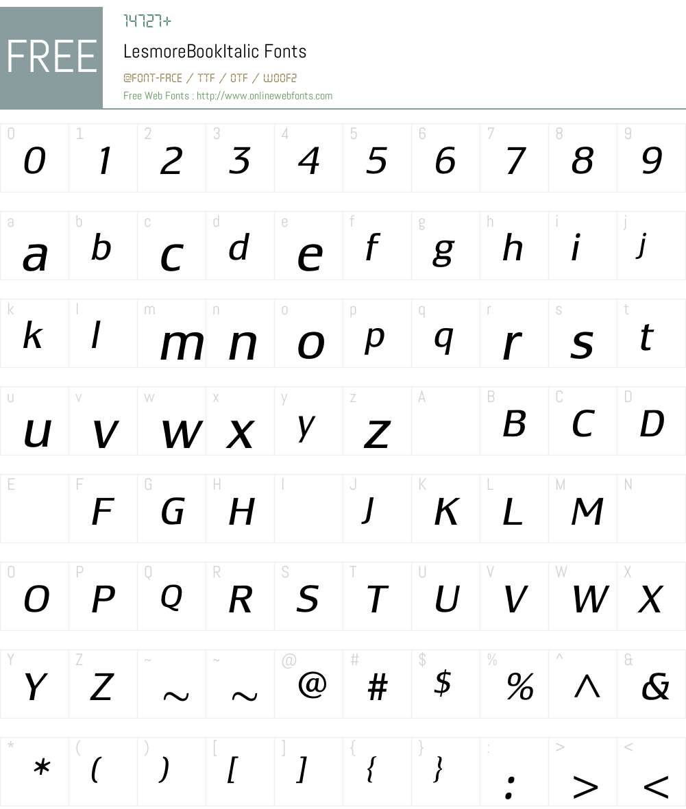 LesmoreBookItalic Font Screenshots