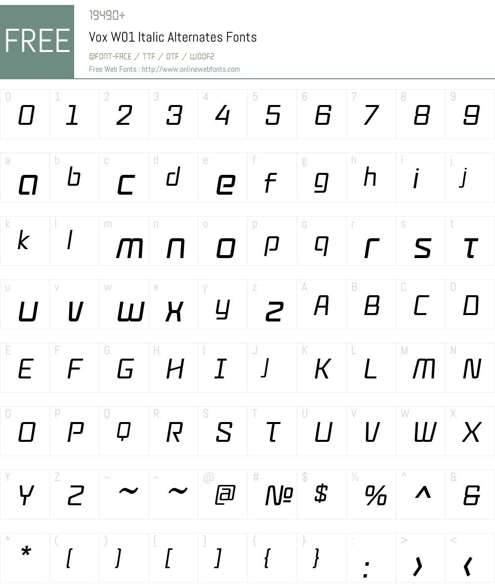 VoxW01-ItalicAlternates Font Screenshots