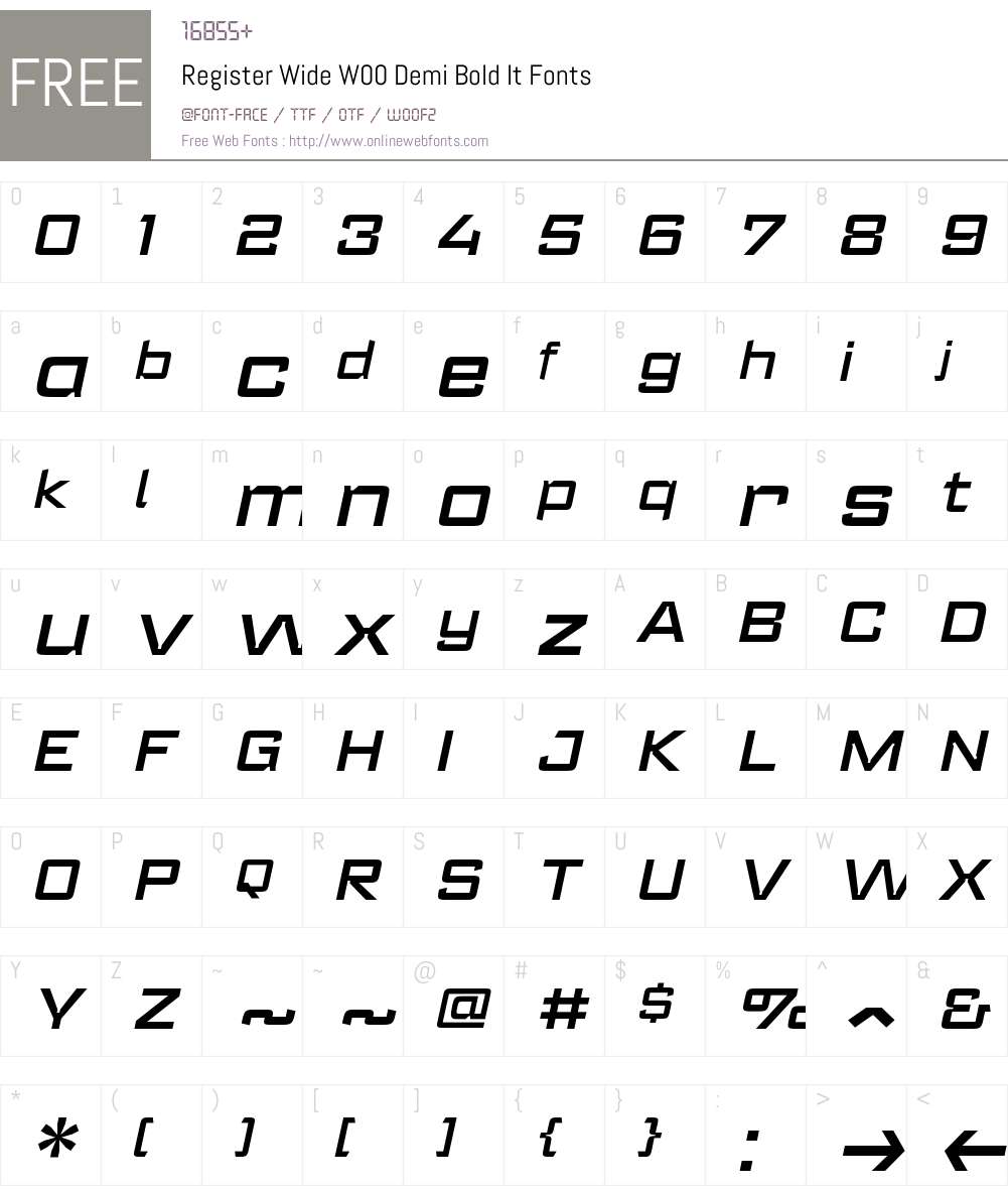 RegisterWideW00-DemiBoldIt Font Screenshots