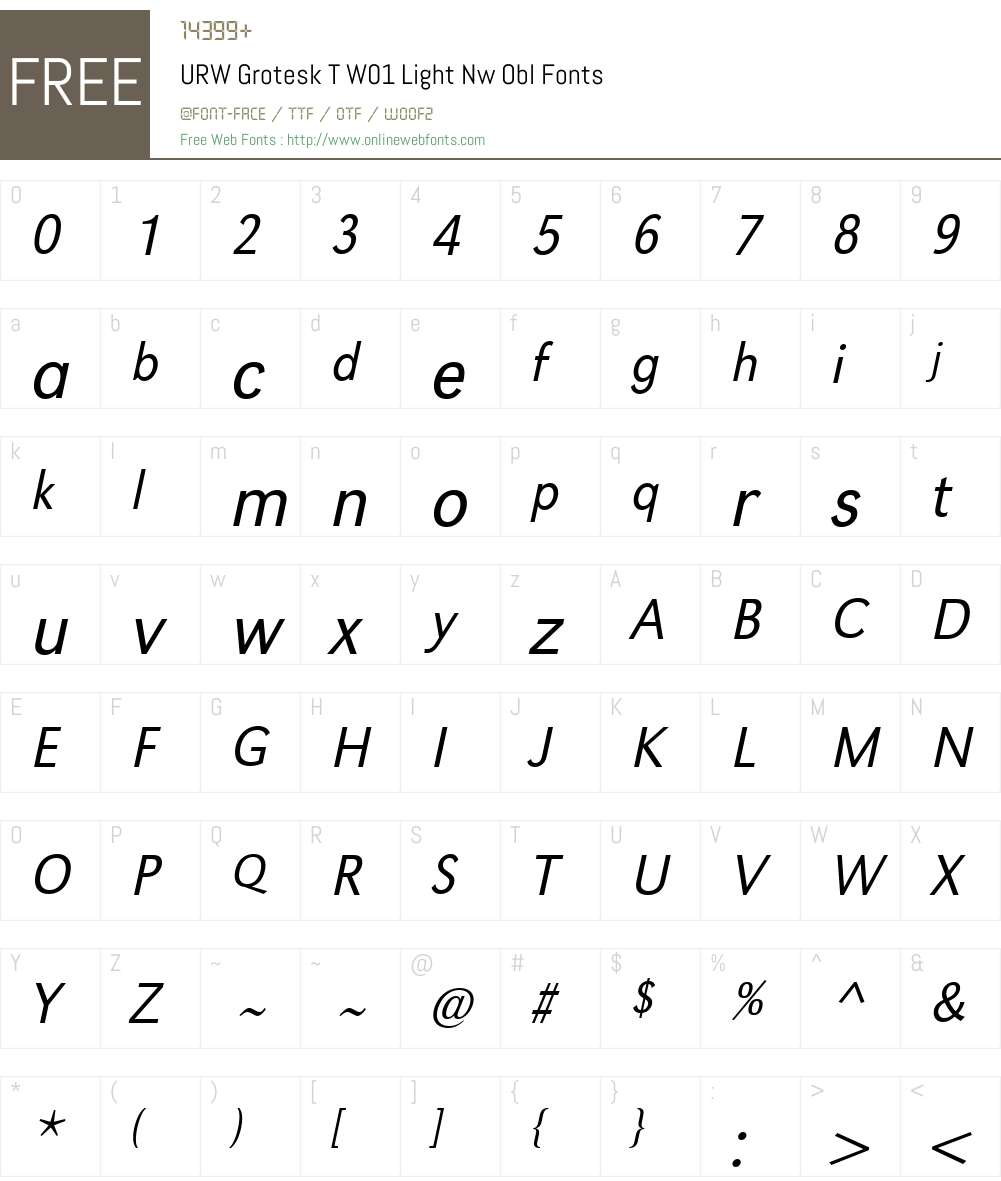 URWGroteskTW01-LightNwObl Font Screenshots