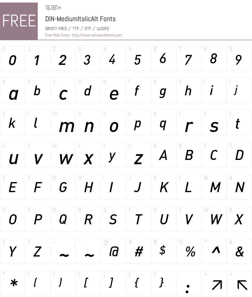 DIN-MediumItalicAlt Font Screenshots