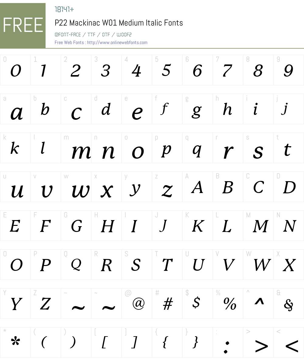P22MackinacW01-MediumItalic Font Screenshots